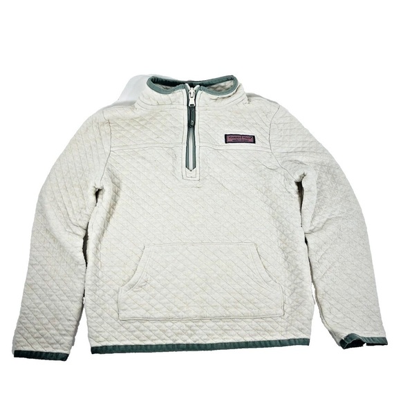 Vineyard Vines Other - Vineyard Vines Youth Ivory Quilted Quarter Zip Pullover Size M (10-12)